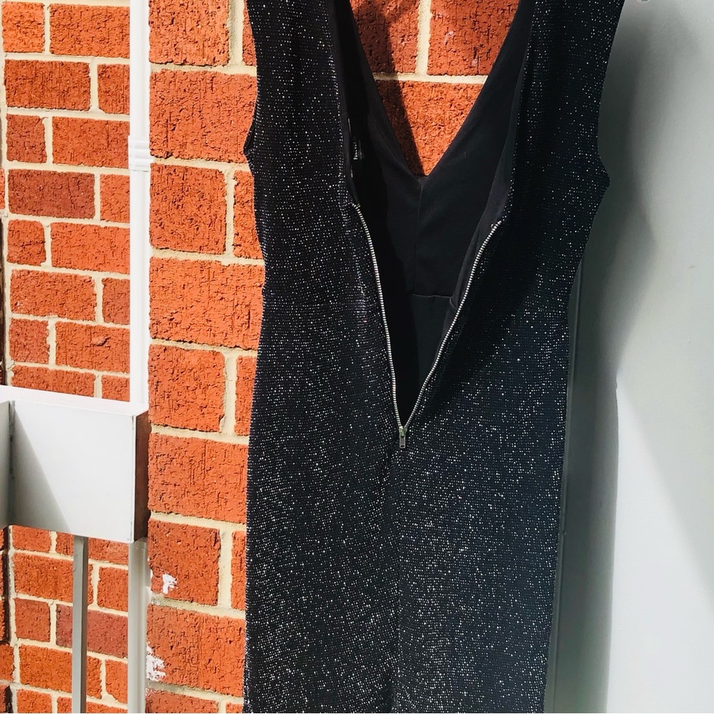 Forever 21 BodyCon Sparkly Dress Black with Silver Tread Lined Stretchy β#056 - Picture 9 of 13